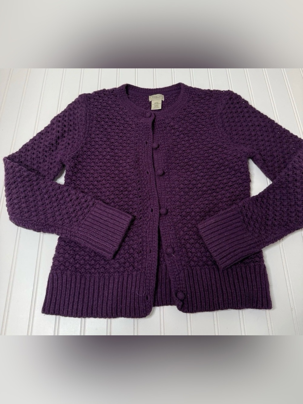 L.L. Bean Womens Crochet Wool Angora Blend Cardigan Sweater Purple small